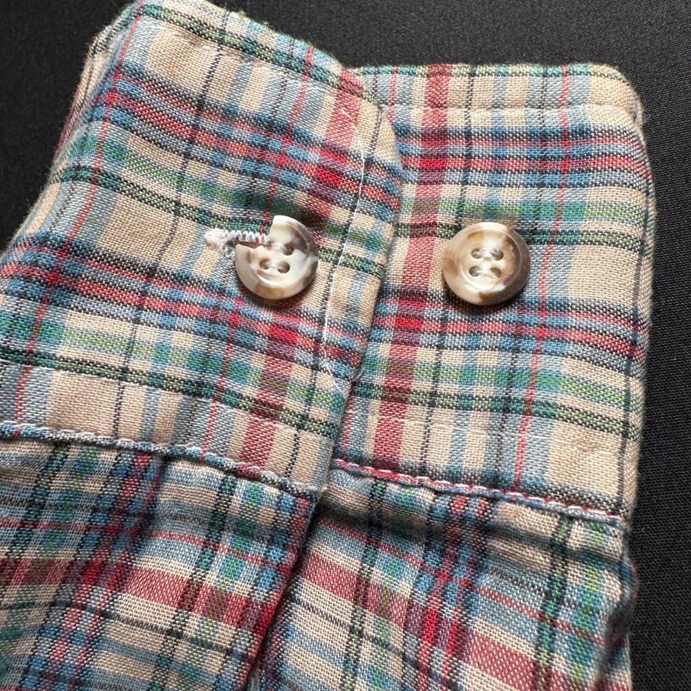 Vtg Levi Strauss‎ & Co Button Shirt Mens L Regular Tan Blue Red Plaid Cotton USA - Picture 12 of 14